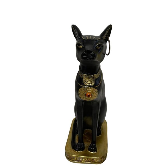 Egyptian-Style Black Cat Figurine With Gold Detailing Base - Picture 9 of 9